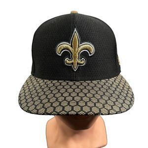 New Orleans Saints Hat Men's 7 3/8 Black Gold New ERA Honey Comb Sports NFL